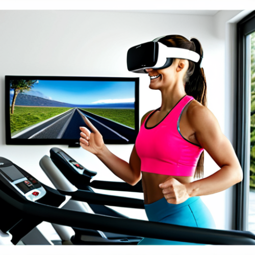 Home 20 VR Motivation & Fitness**
"A fully clothed and fit woman is enthusiastically using a VR headset while seemingly running on a treadmill in her living room. The VR display shows an exotic landscape. She is smiling and motivated. The living room is modern and bright. Fully clothed in athletic wear, appropriate attire, safe for work, perfect anatomy, correct proportions, natural pose, well-formed hands, proper finger count, natural body proportions, professional, family-friendly, safe for work, appropriate content."
**