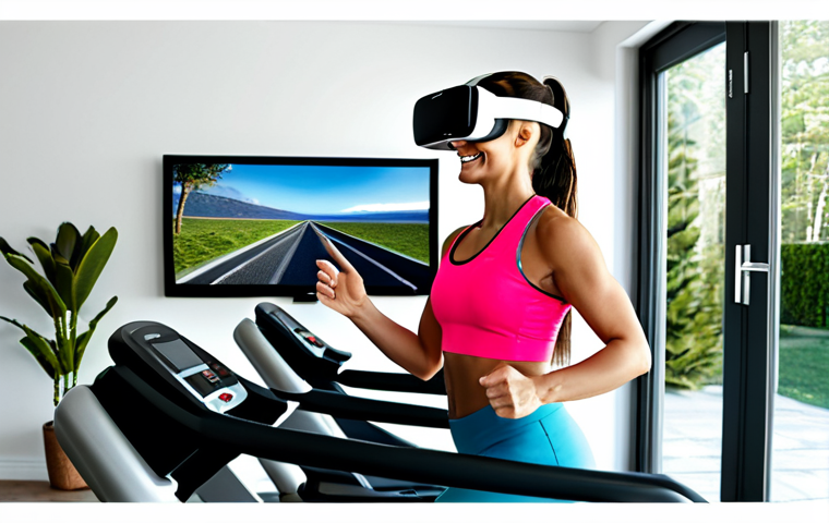 VR Motivation & Fitness**
"A fully clothed and fit woman is enthusiastically using a VR headset while seemingly running on a treadmill in her living room. The VR display shows an exotic landscape. She is smiling and motivated. The living room is modern and bright. Fully clothed in athletic wear, appropriate attire, safe for work, perfect anatomy, correct proportions, natural pose, well-formed hands, proper finger count, natural body proportions, professional, family-friendly, safe for work, appropriate content."
**